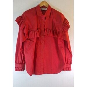 Vtg PEGASO Button Up Ruffle Western Shirt Women's Large L/S Cowgirl Cottagecore